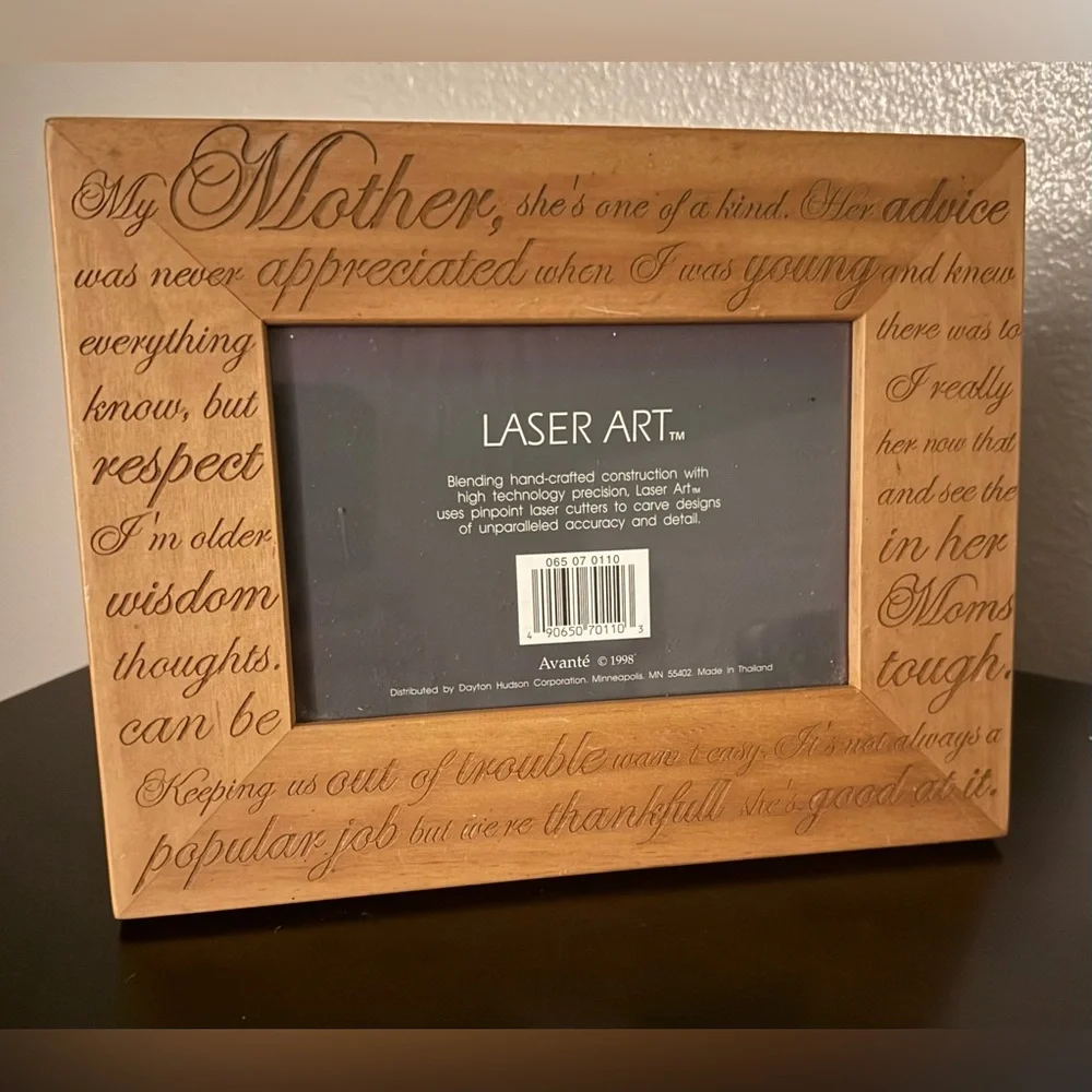 Laser Art “My Mother” Engraved Wood Picture Frame | 4x6 Photo | Avanti Gift